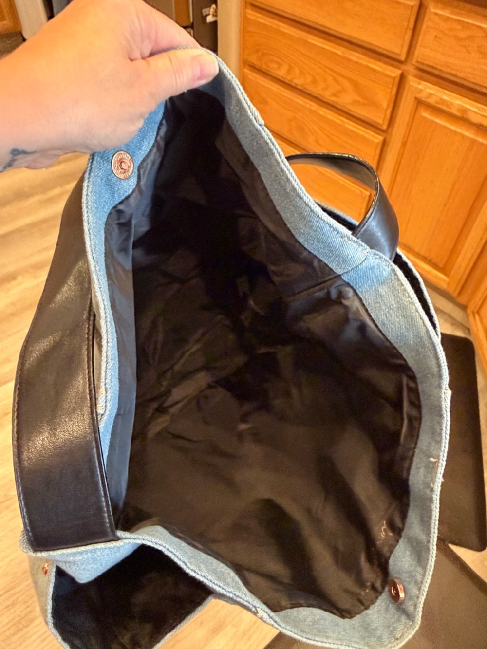 Victoria's Secret denim Canvas Tote Bag rose gold accents - Picture 7 of 9
